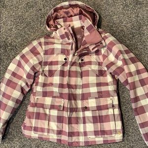 Burton Pink and White Plaid Puffer Jacket